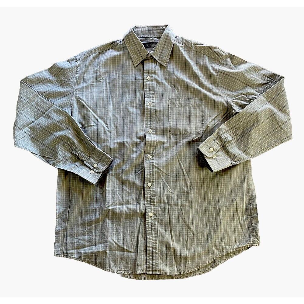 Jasso Elba Men’s Green Long Sleeve Button Up Shirt Checkered Large 100% Cotton